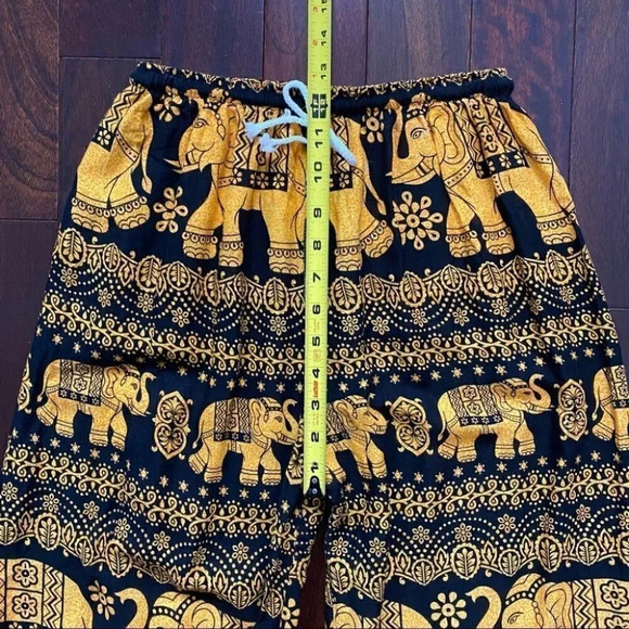 Balloon Leg Flowy Draped Harem Pants Joggers Black Gold Elephant Print Size XS/S - Picture 14 of 16